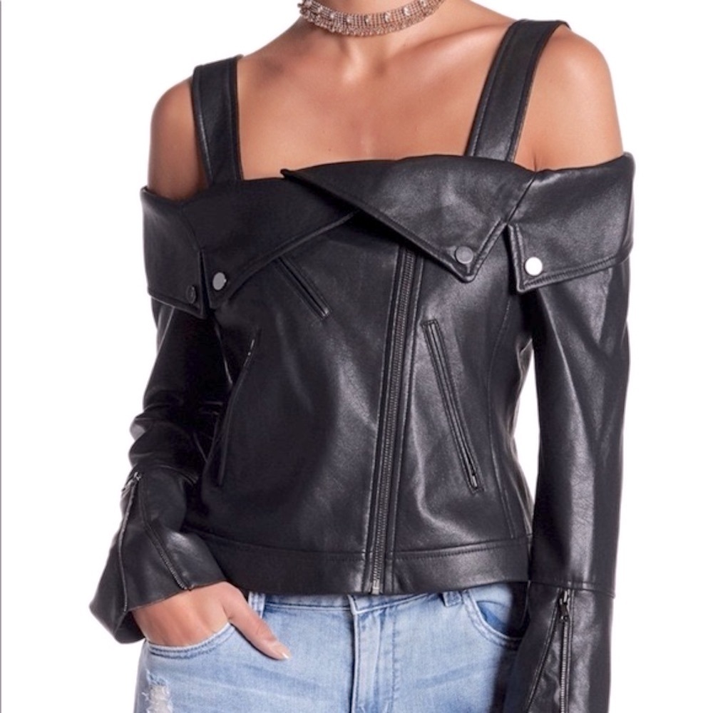 BCBGMaxAzria Clyde Cold Shoulder Leather Jacket | Edgy & Classy Layering piece